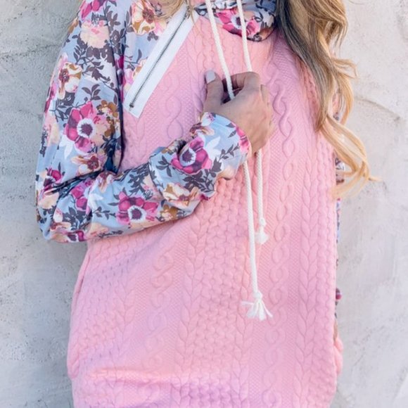 Amoli Floral Zip Detail Drawstring Hoodie - Picture 4 of 5